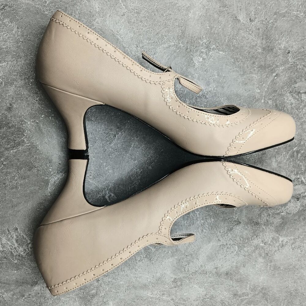 NWOT Pleaser Jenna 06 Faux Leather Cream Mary Jane Pump Kitten Heels Size 16 - Picture 4 of 10